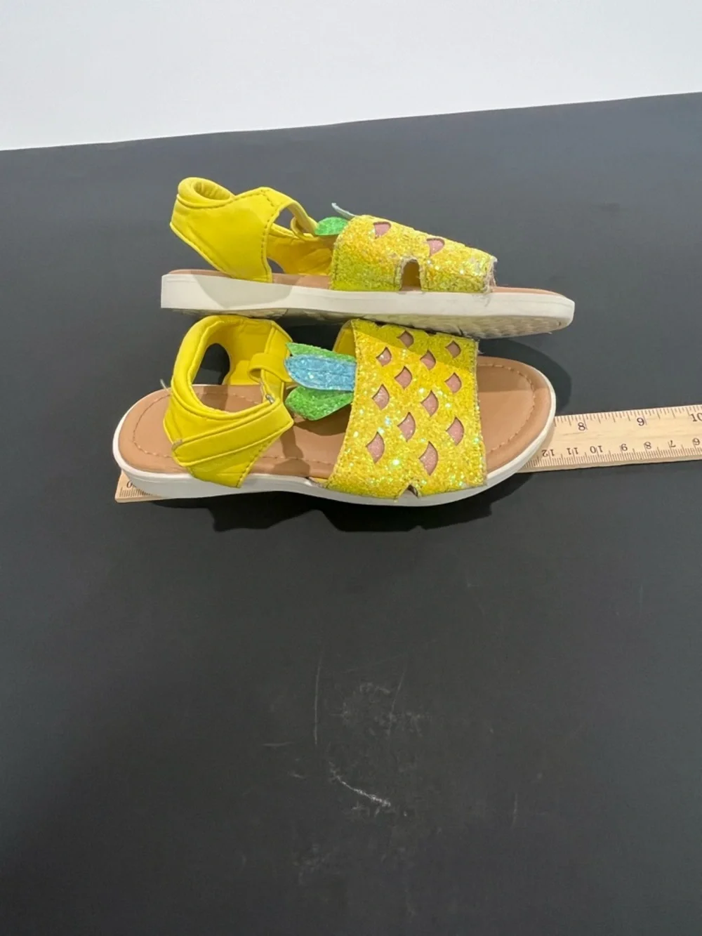 Sugar Yellow Glitter Pineapple Adjustable Straps Little Girls Open Toe Sandals